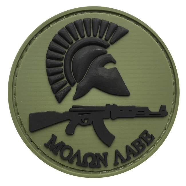 WARAGOD Round Molon Labe with Rifle našivak PVC Patch, OD Green and Black