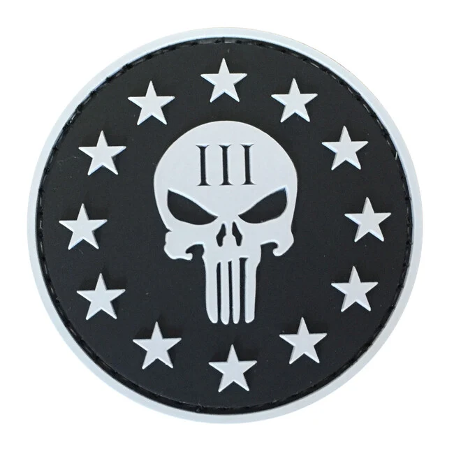 WARAGOD 3D Round Shape of Three Percenter Punisher našivak crni, 6cm