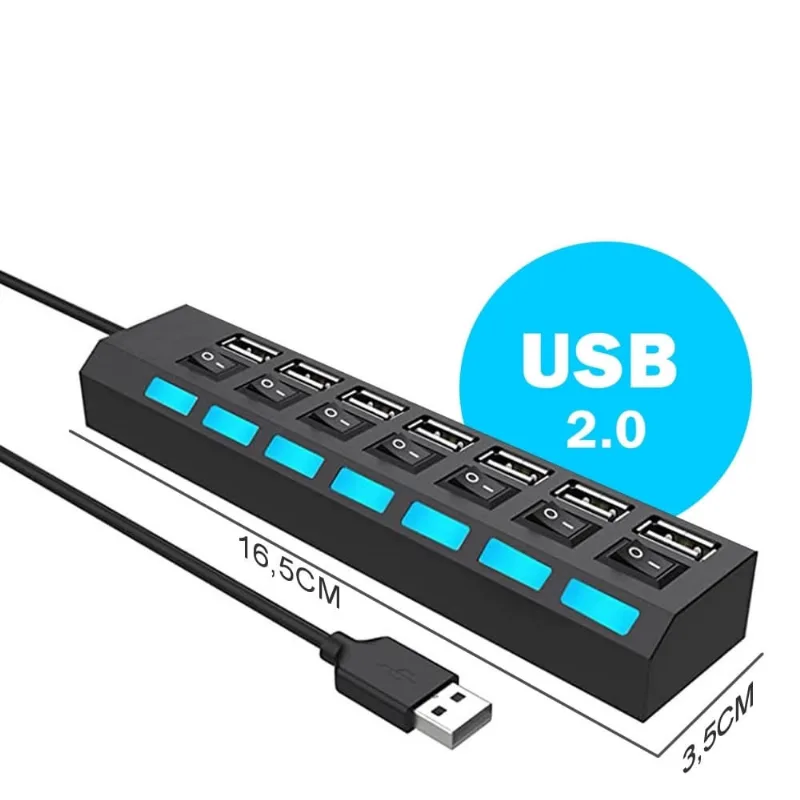 Hub Portátil com 7 Portas Individuais Tendo Autoridade e Ligar e Desligar USB 2.0