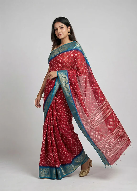 Pink Cotton Saree With Blouse Piece One Size