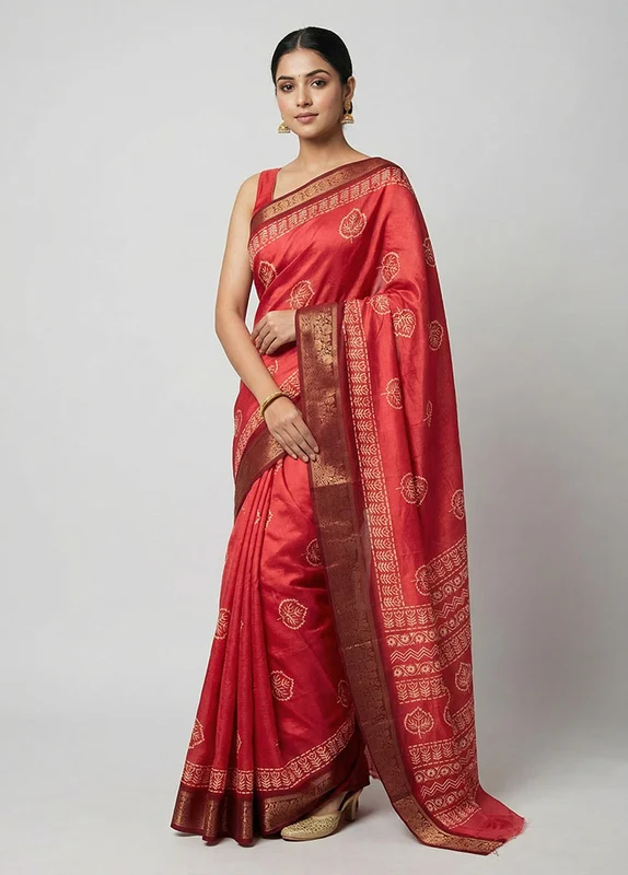Pink Cotton Saree With Blouse Piece One Size