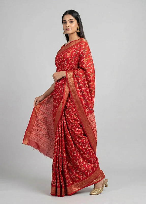 Pink Cotton Saree With Blouse Piece One Size