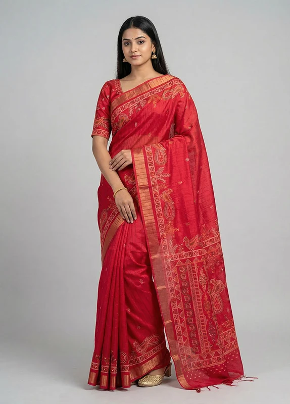Pink Cotton Saree With Blouse Piece One Size