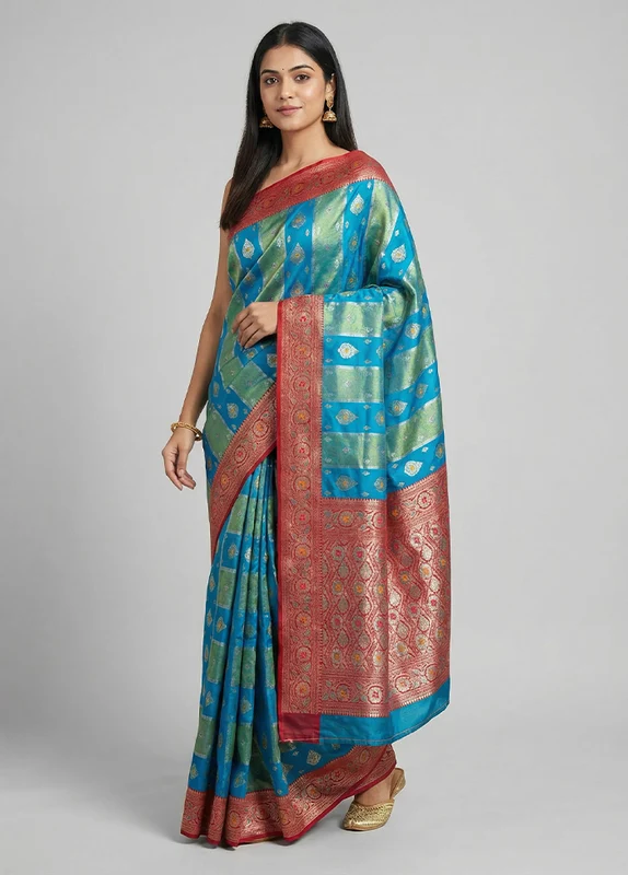 Green Dupion Silk Saree With Blouse Piece One Size