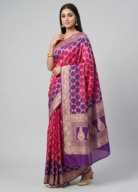 Pink Georgette Saree With Blouse Piece One Size