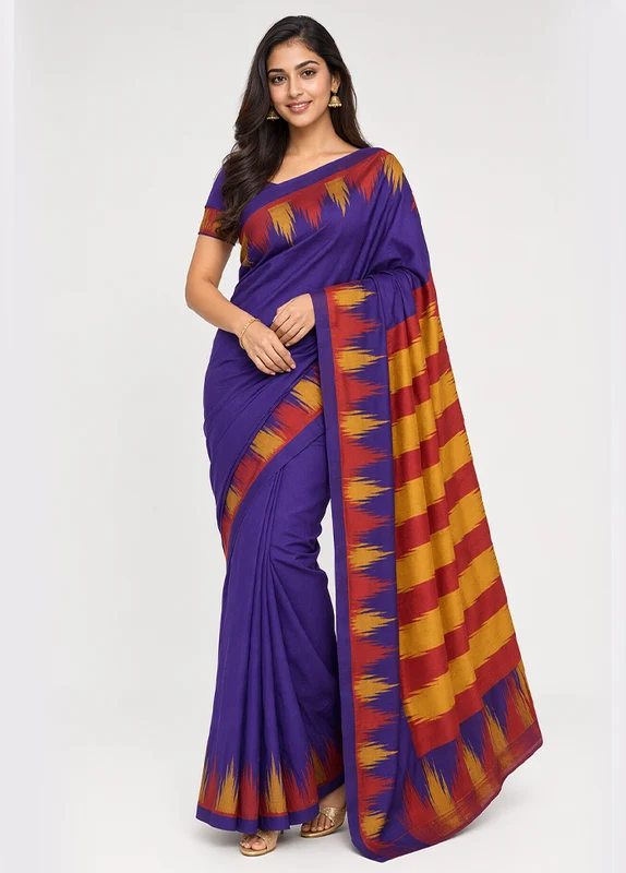 Blue Kanjivaram Silk Saree With Blouse Piece One Size