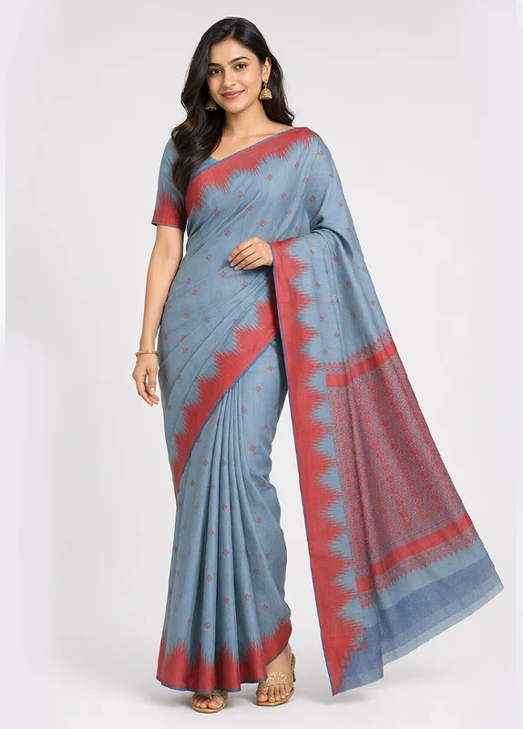 Blue Kanjivaram Silk Saree With Blouse Piece One Size