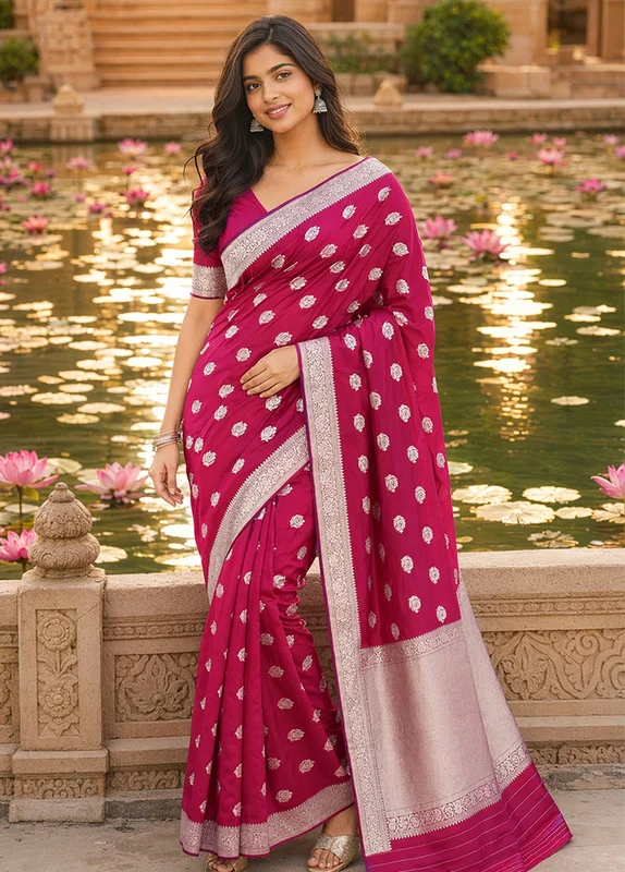 Purple Katan Silk Saree With Blouse Piece One Size