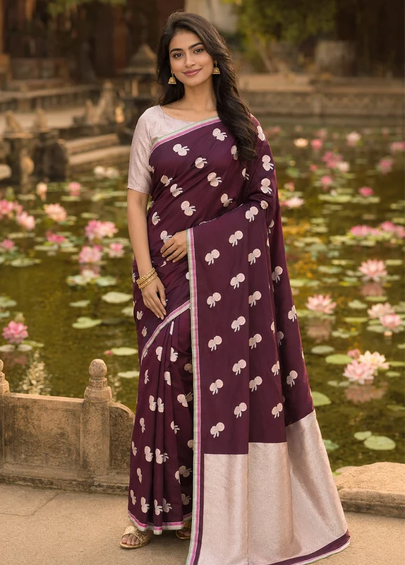 Brown Handloom Katan Pure Silk Saree With Blouse Piece One Size