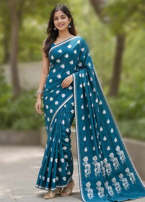 Green Handloom Katan Pure Silk Saree With Blouse Piece One Size