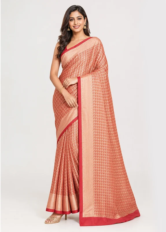 Maroon Kora Silk Saree With Blouse Piece One Size