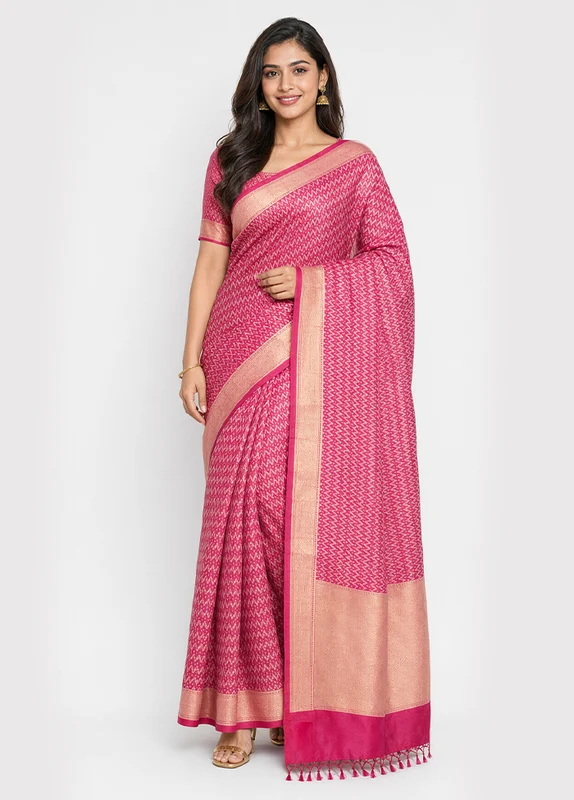Purple Kora Silk Saree With Blouse Piece One Size