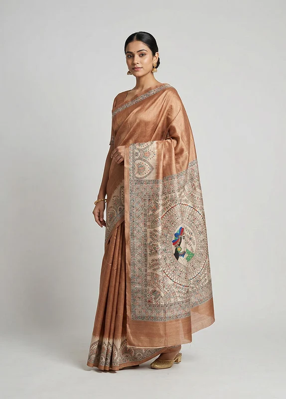 Green Printed Silk Saree Without Blouse Piece One Size
