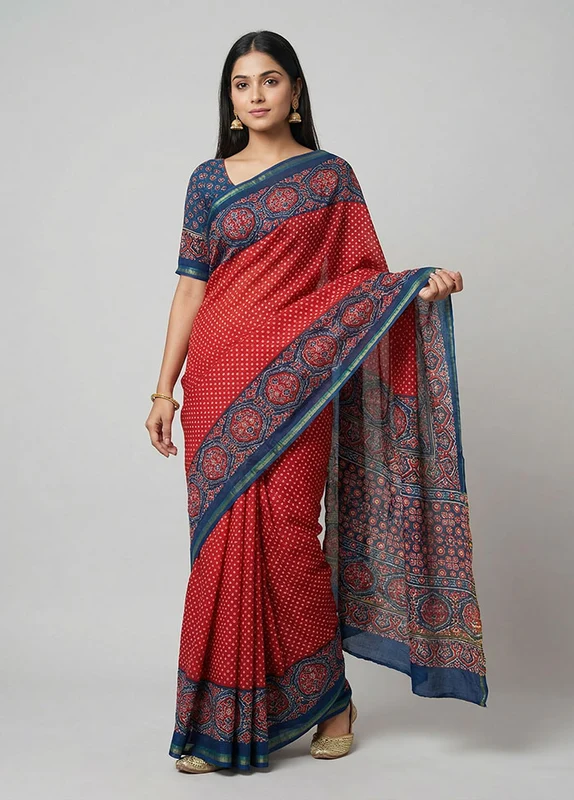Multicolor Chanderi Silk Saree With Blouse Piece One Size