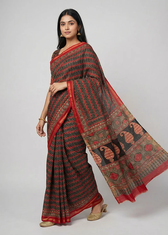 Multicolor Chanderi Silk Saree With Blouse Piece One Size