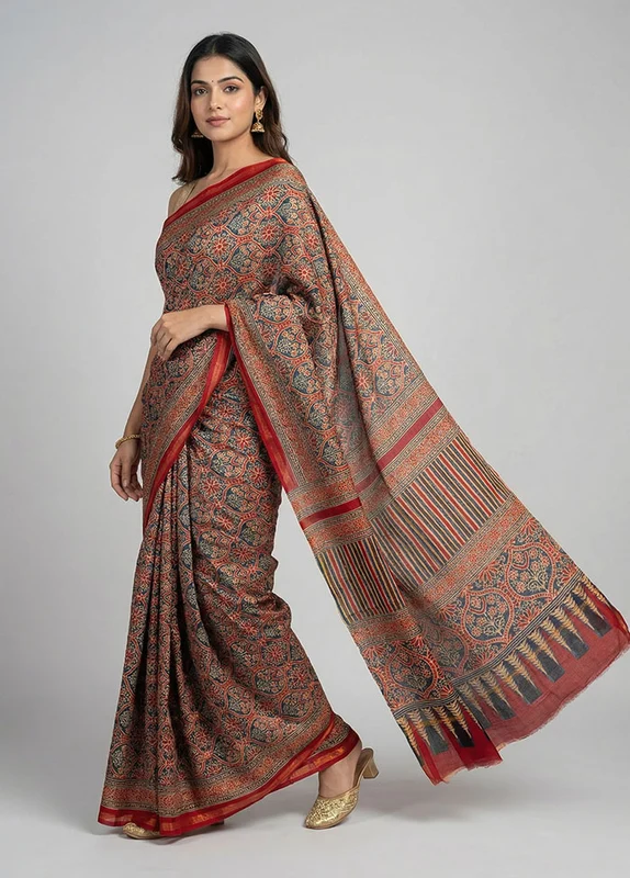 Blue Chanderi Silk Saree With Blouse Piece One Size