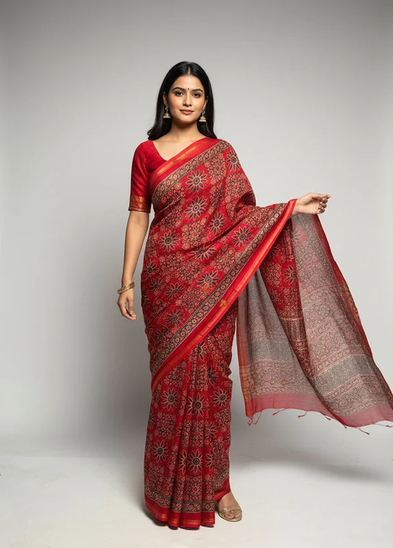 Multicolor Chanderi Silk Saree With Blouse Piece One Size
