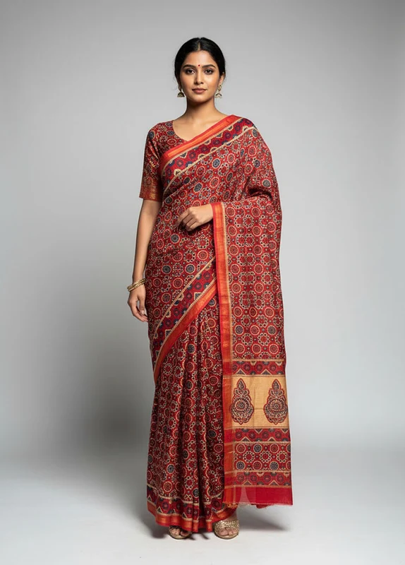 Maroon Chanderi Silk Saree With Blouse Piece One Size