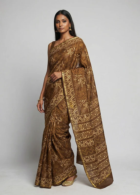 Green Chanderi Silk Saree With Blouse Piece One Size