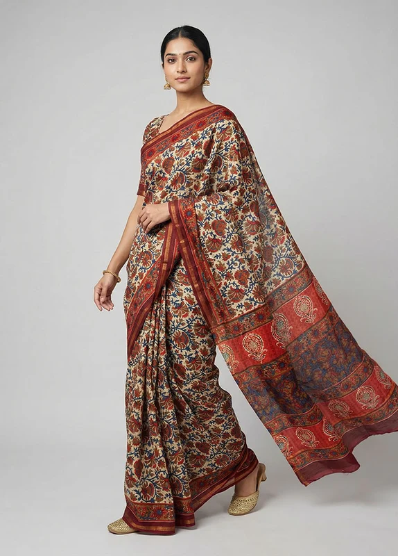 Multicolor Chanderi Silk Saree With Blouse Piece One Size