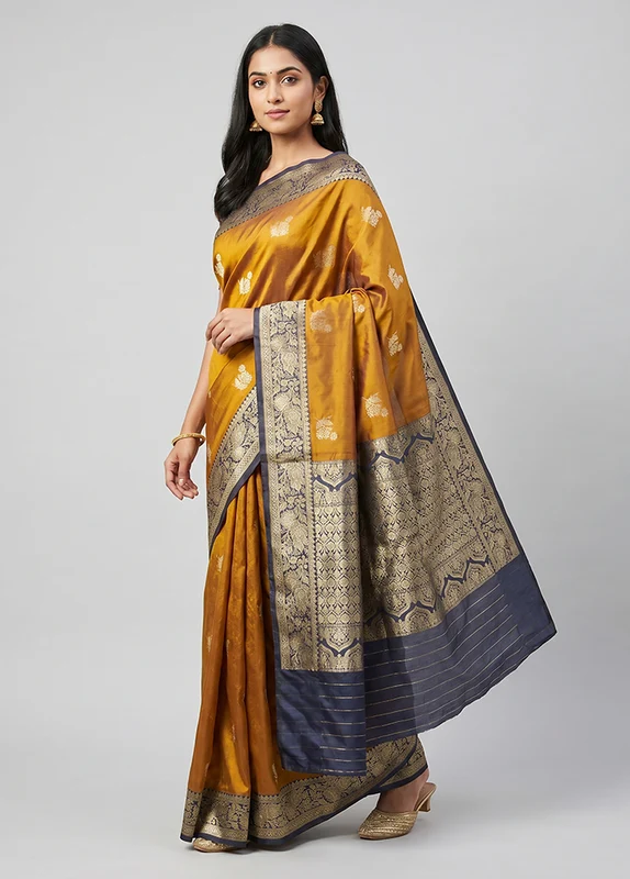 Yellow Handloom Katan Pure Silk Saree With Blouse Piece One Size
