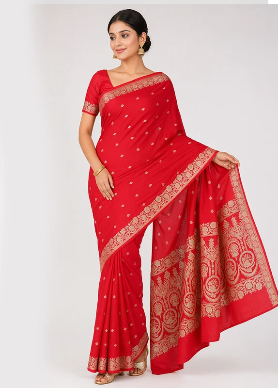 Pink Katan Silk Saree With Blouse Piece One Size