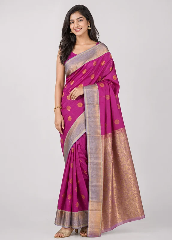 Purple Gadwal Silk Saree Without Blouse Piece One Size