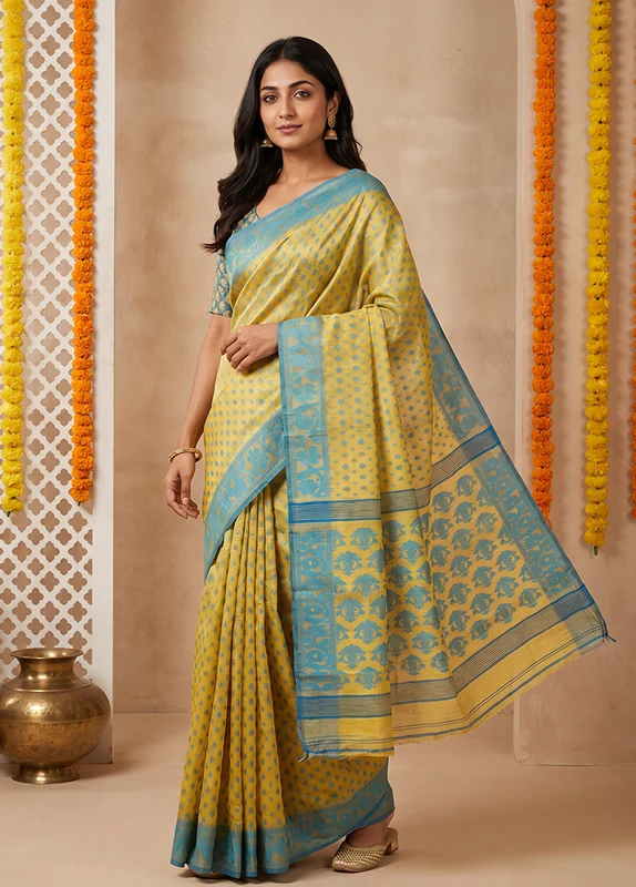 Cream Jamdani Cotton Saree Without Blouse Piece One Size
