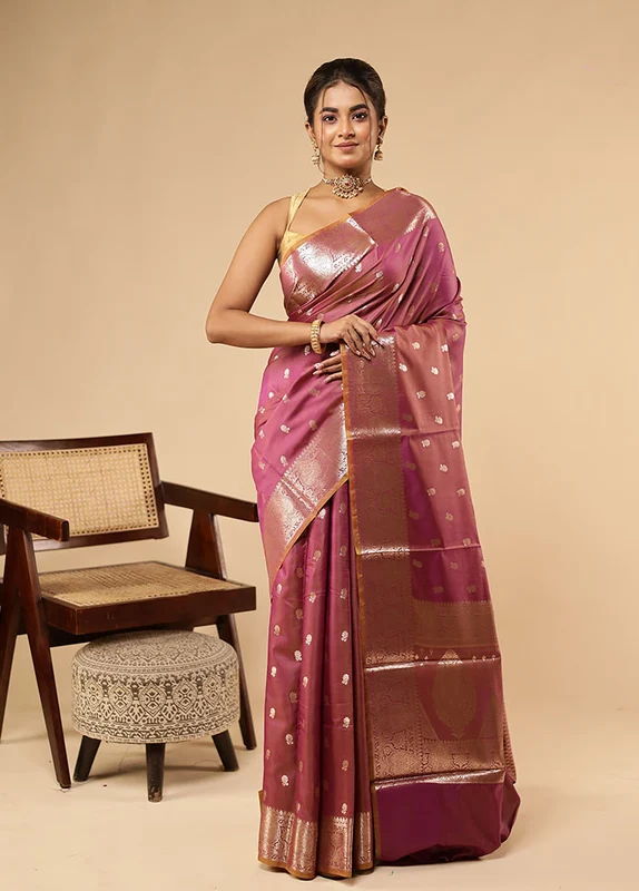 Purple Dupion Silk Saree With Blouse Piece One Size