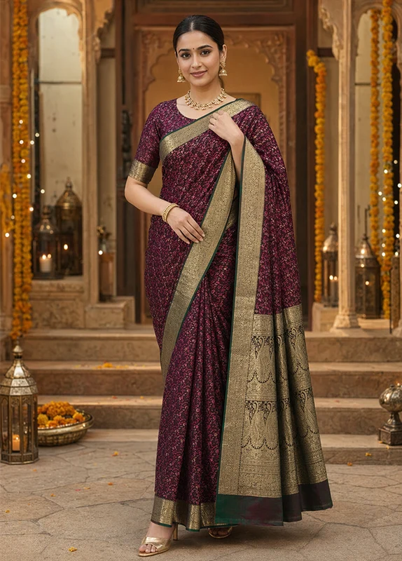 Green Tanchoi Silk Saree With Blouse Piece One Size