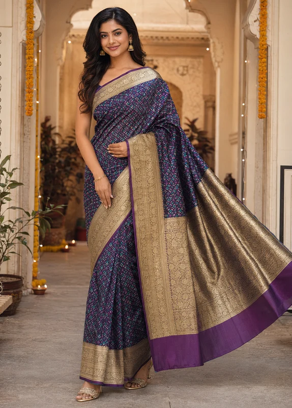 Purple Tanchoi Silk Saree With Blouse Piece One Size