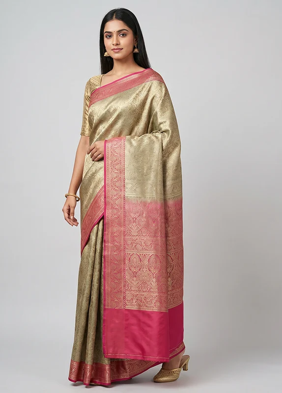 Grey Jamewar Silk Saree With Blouse Piece One Size