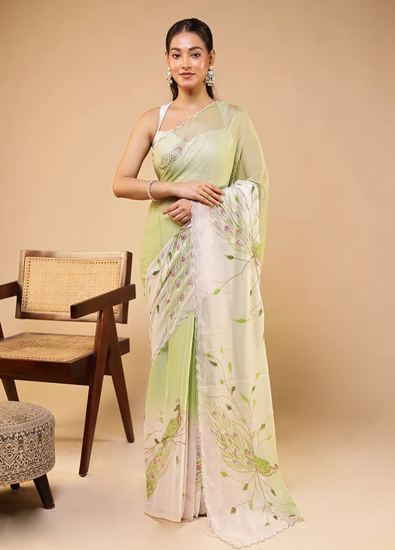 White Tissue Silk Saree With Blouse Piece One Size