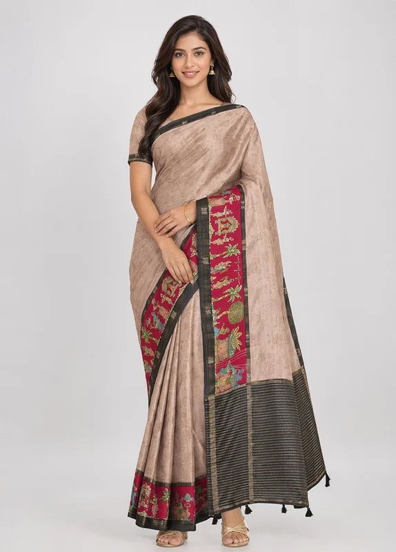 Pink Chanderi Silk Saree With Blouse Piece One Size