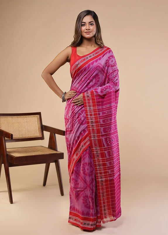 Purple Bomkai Silk Saree Without Blouse Piece One Size