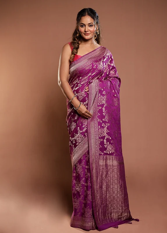 Purple Georgette Saree With Blouse Piece One Size