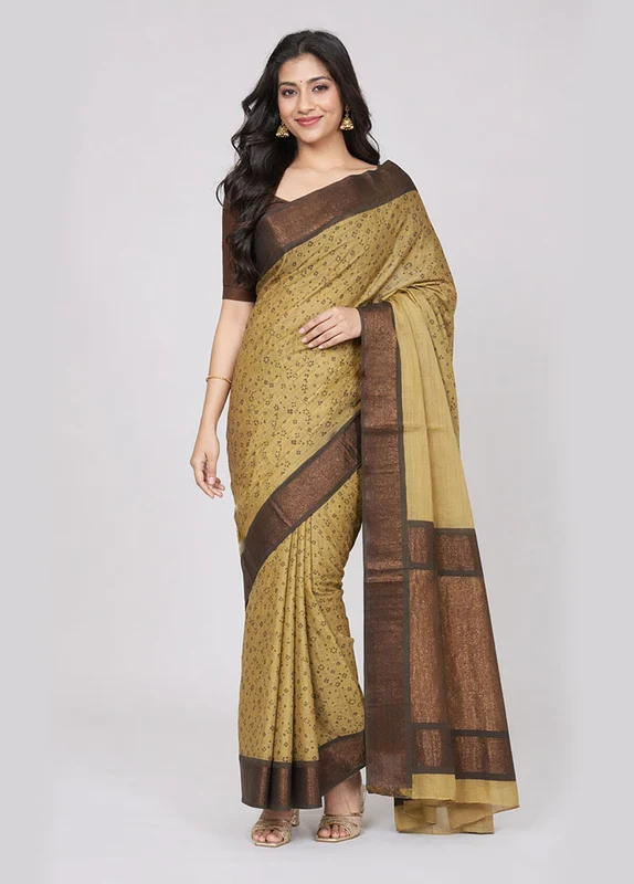 Green Chanderi Silk Saree With Blouse Piece One Size