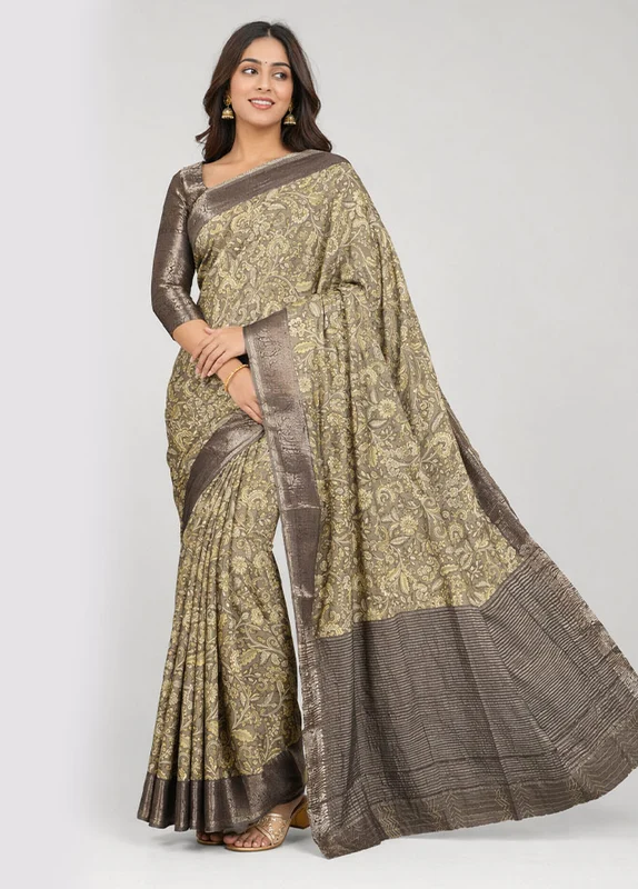 Cream Pure Cotton Saree With Blouse Piece One Size