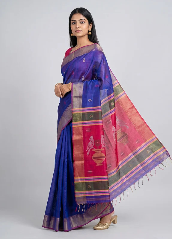 Multicolor kalakshetra Silk Saree With Blouse Piece One Size
