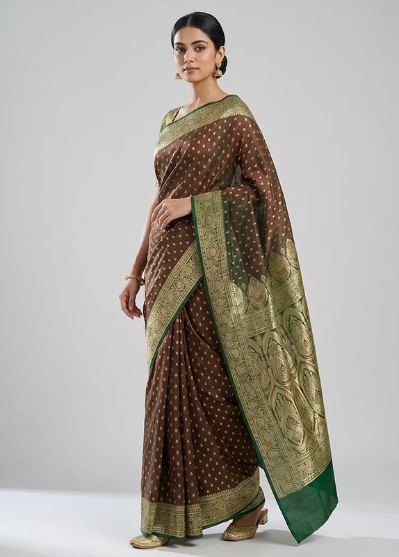Green Handloom Banarasi Pure Silk Saree With Blouse Piece One Size