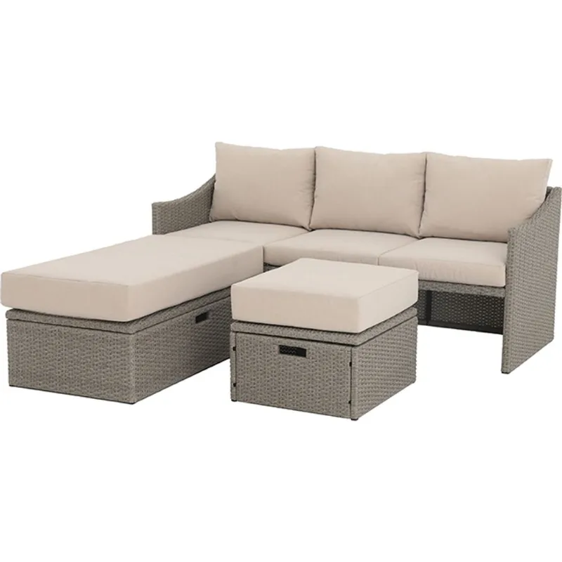 Landon & Co. Outdoor Sectional Sofa in Brown Wicker with Tan Cushions - 3-Piece