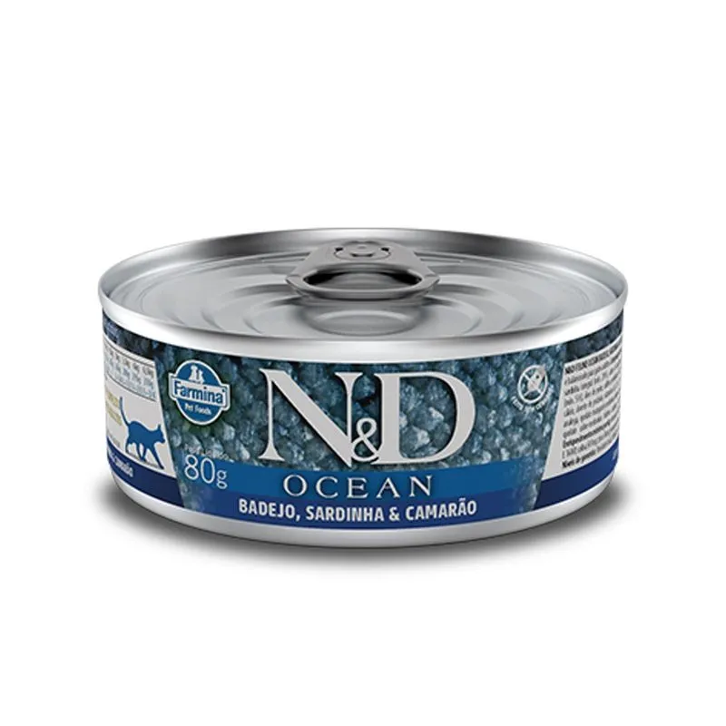 Ração Úmida nd Wet Ocean Feline Badejo, Sardinha Camarão para Gatos Adultos - 80Gr