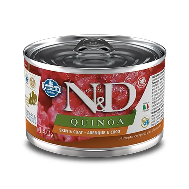 Ração Úmida nd Quinoa Wet Canine Skin Coat Arenque Coco para Cães Adultos com Sensibilidade de Pele - 140Gr