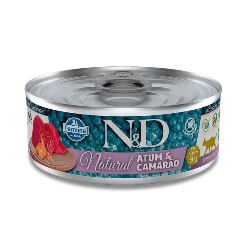 Ração Úmida N&D Sabor Atum e Camarão para Gatos 80g - 1 Unidade