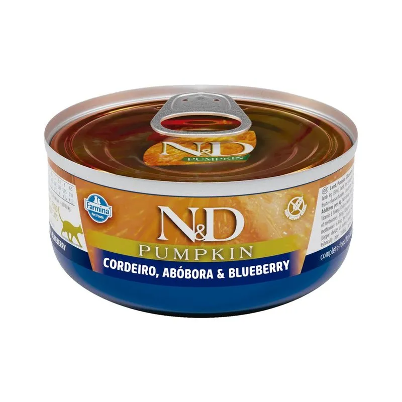 Ração Úmida nd Pumpkin Feline Cordeiro, Abóbora Blueberry para Gatos Adultos - 70Gr