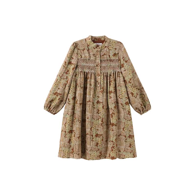 PAPILLON BROWN FLORAL BUTTON SMOCK DRESS 5