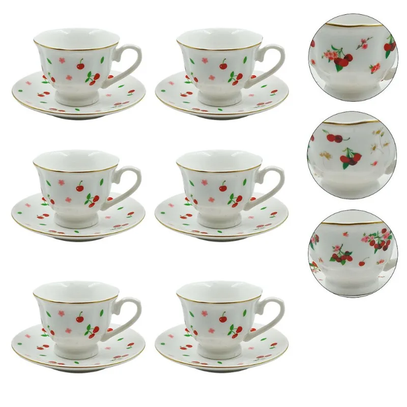 Jogos Xícara C/ Pires Cherry 90ml em Cerâmica Lila Home