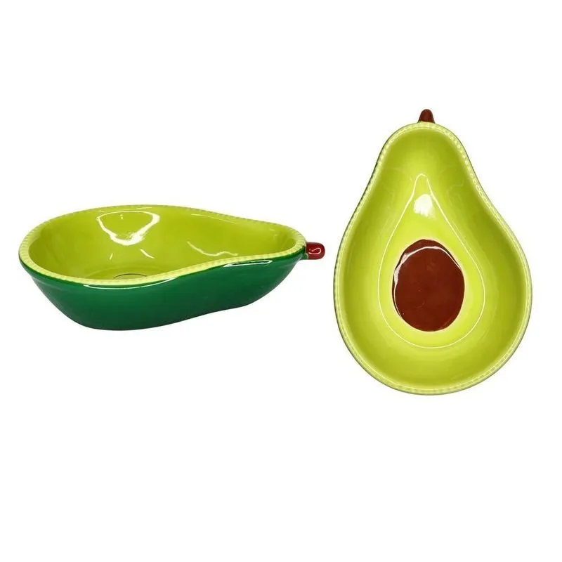 Bowl Formato Abacate Lh968 Sobremesa Petiscos Cerâmica Para Cozinha E Decoração Verde Lila Home