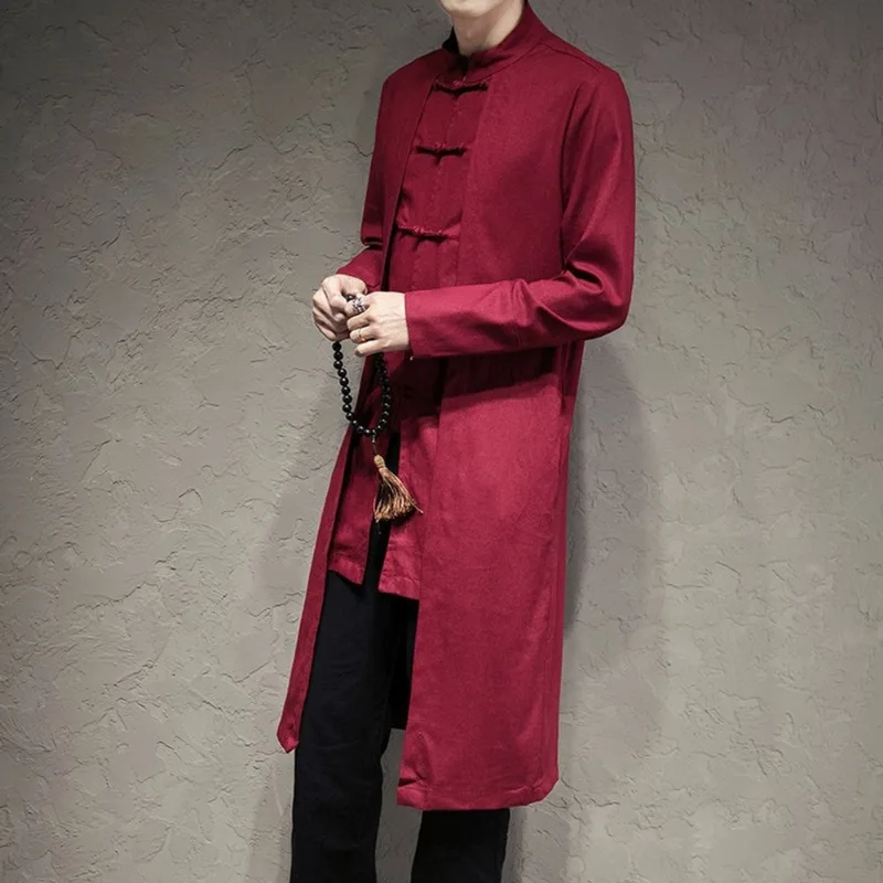 Jddton Homens Casacos De Linho Vintage Kimono Vestido Longo Fivela Jack
