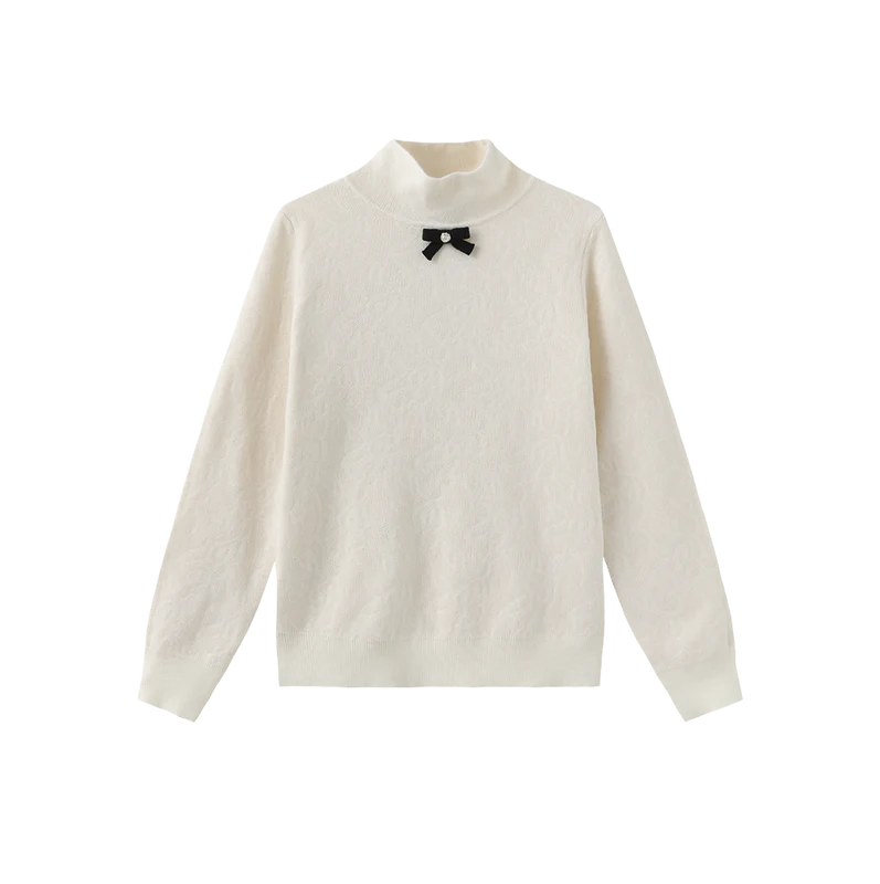TUSTELLO CREAM/BLACK KNIT BOW TURTLENECK 22